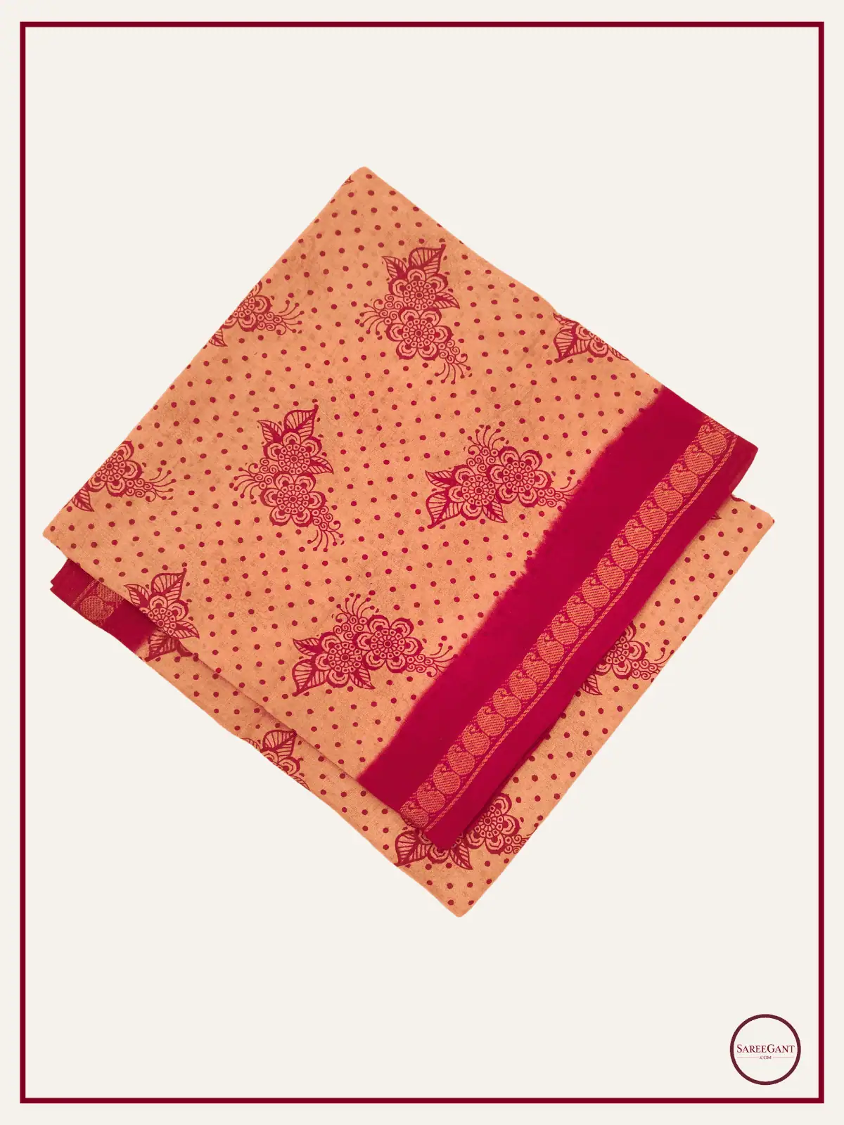 Floral Daily Wear Cotton Sarees Sungudi KT With Two Side Small Zari Border-beige
