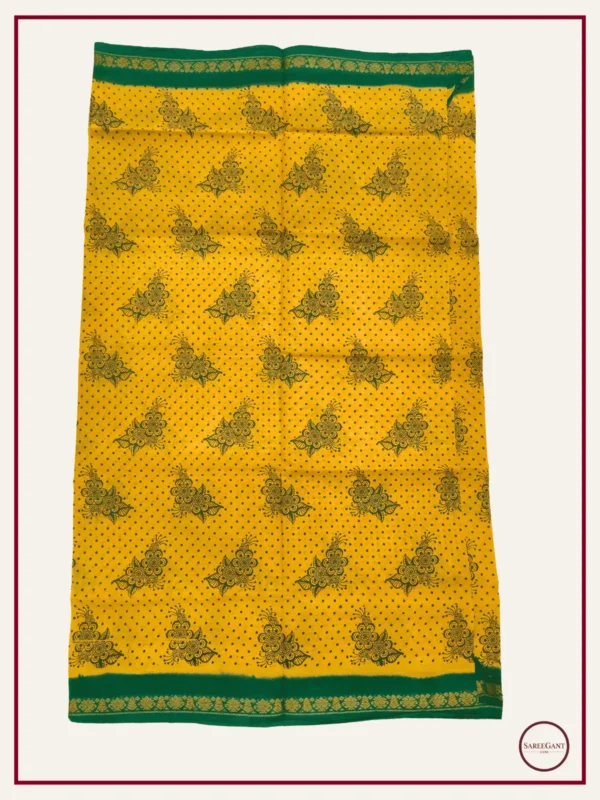 Floral Daily Wear Cotton Sarees Sungudi KT With Two Side Small Zari Border-mustard