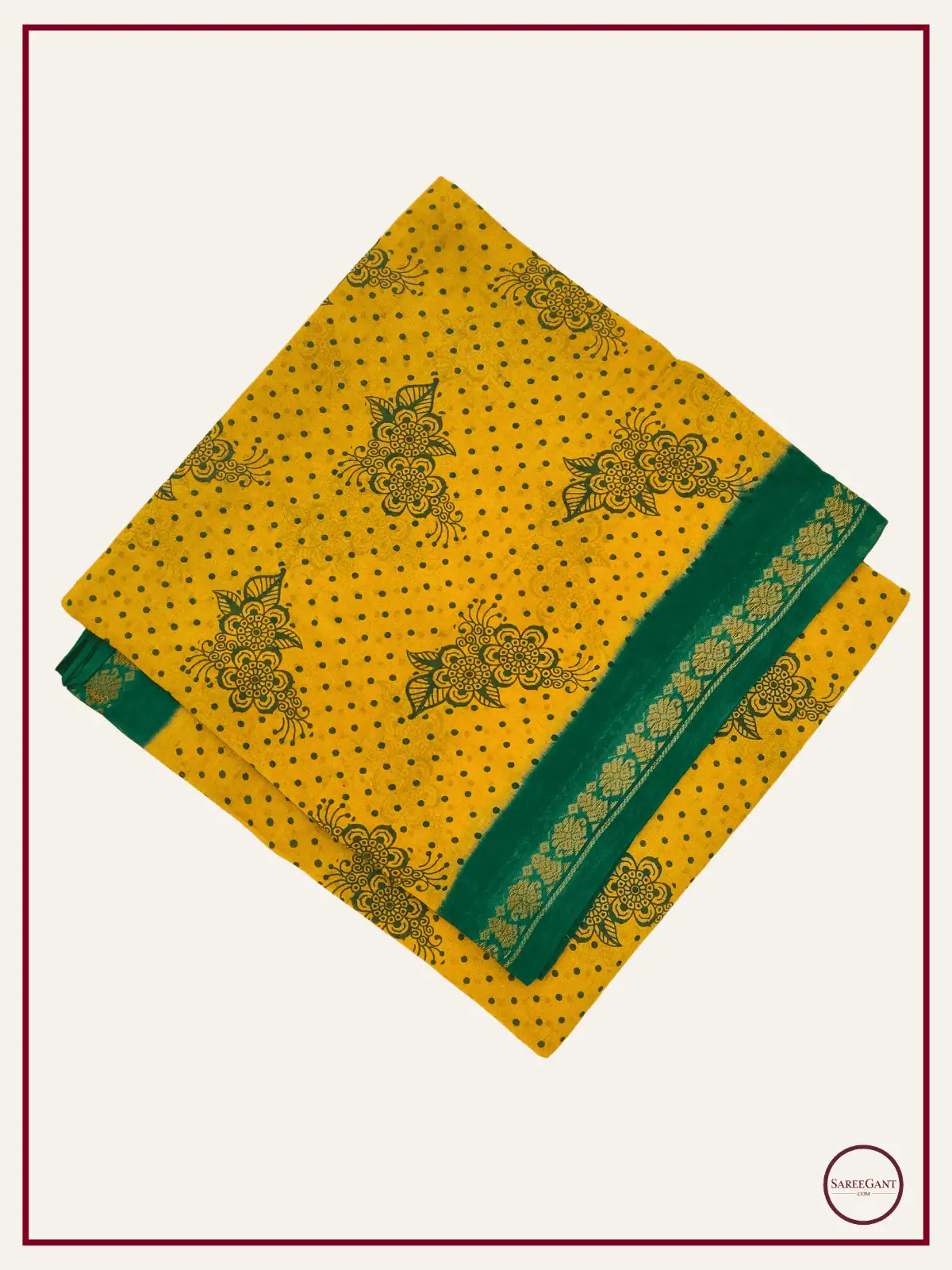 Floral Daily Wear Cotton Sarees Sungudi KT With Two Side Small Zari Border-mustard