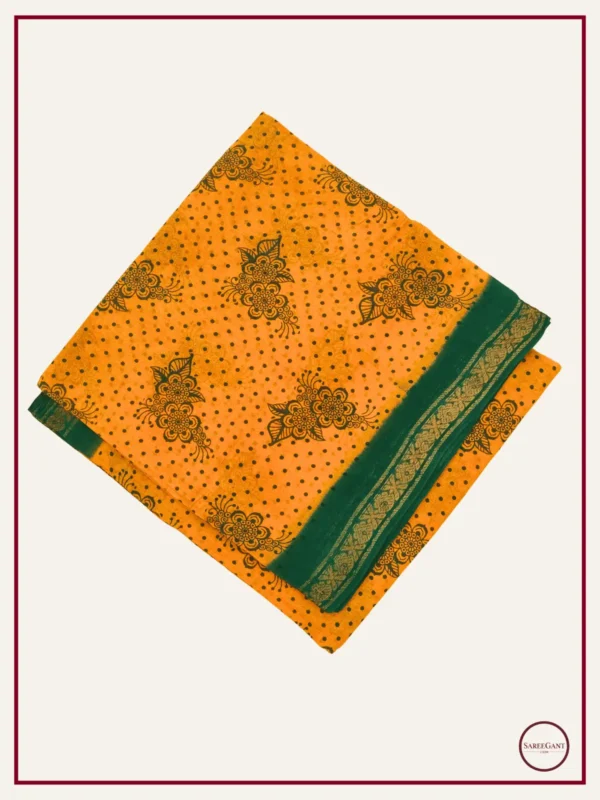 Floral Daily Wear Cotton Sarees Sungudi KT With Two Side Small Zari Border - Sareegant Floral Daily Wear Cotton Sarees Sungudi KT With Two Side Small Zari Border-yellow-green