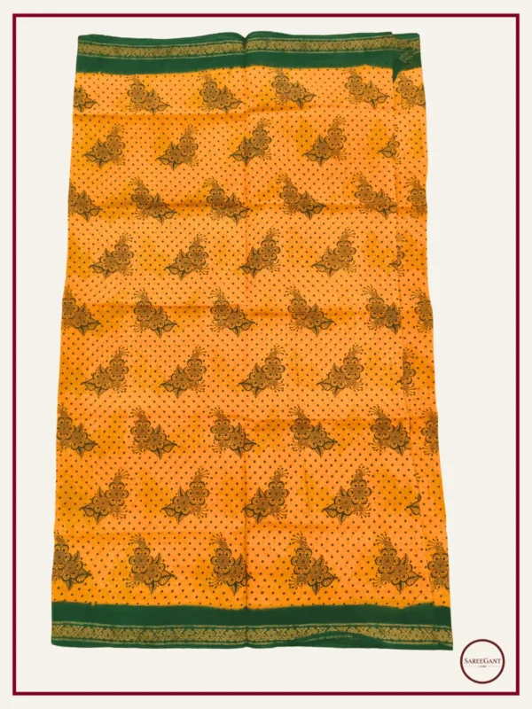 Floral Daily Wear Cotton Sarees Sungudi KT With Two Side Small Zari Border-yellow-green