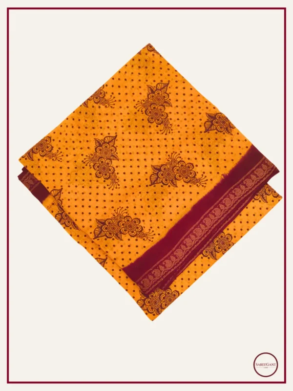 Floral Daily Wear Cotton Sarees Sungudi KT With Two Side Small Zari Border-yellow-maroon