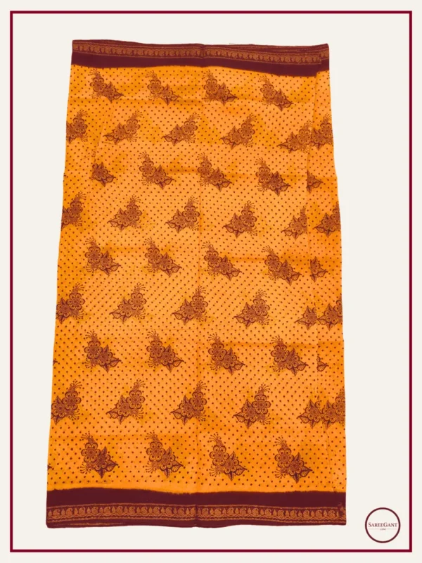 Floral Daily Wear Cotton Sarees Sungudi KT With Two Side Small Zari Border-yellow-maroon