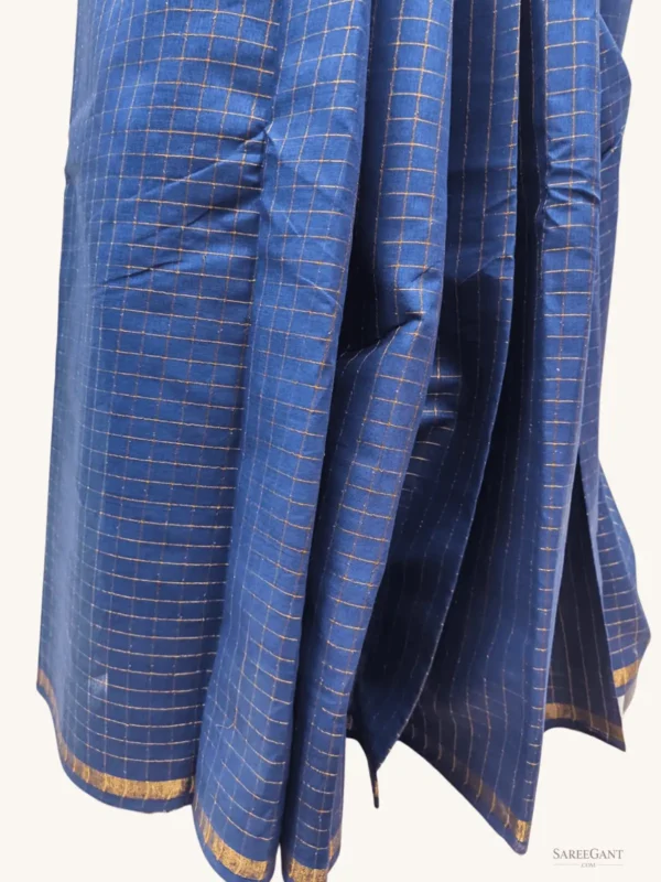 Zari Check Bentex Border sungudi cotton sarees Dark Blue Colour