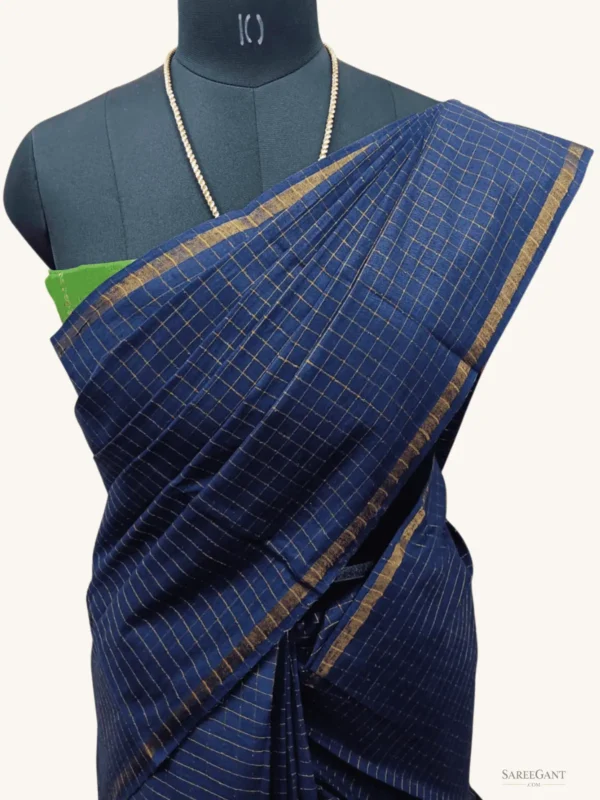 Zari Check Bentex Border sungudi cotton sarees Dark Blue Colour