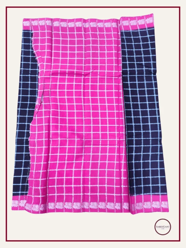 Pavithra Zarikattam Contrast Sungudi Cotton Sarees with Running Blouse-Black-pink colour