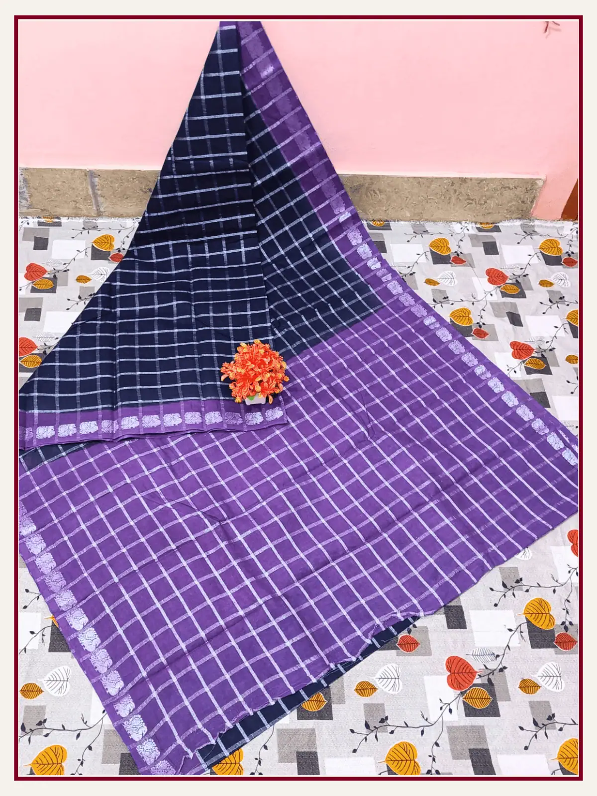 Pavithra Zarikattam Contrast Sungudi Cotton Sarees with Running Blouse-black-purple