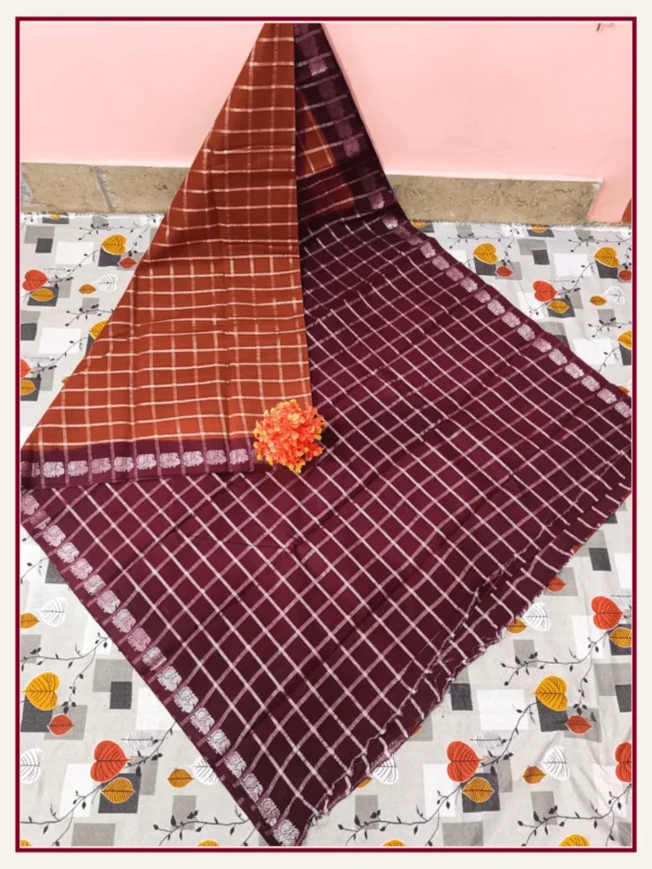 Pavithra Zarikattam Contrast Sungudi Cotton Sarees with Running Blouse brown-maroon